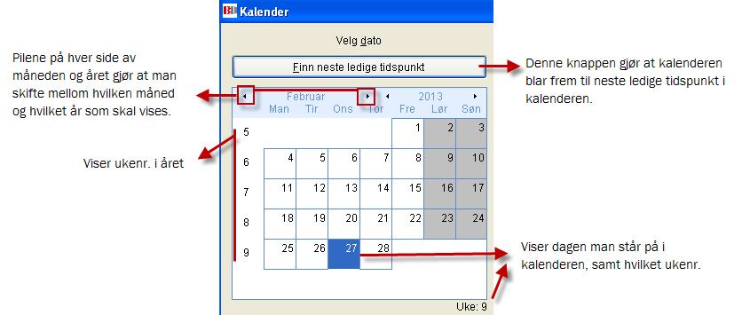 Feltforklaring Kalender Navnet på teknikere/selgere/brukere i listen baserer seg på hvilke brukere som er lagt inn i MAB.