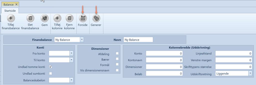 Definisjon av Balanserapporter. Det kan defineres et ubegrenset antall balanserapport i Uniconta.