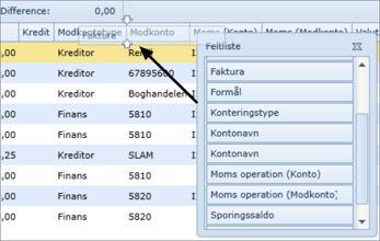 Juster feltbredden Feltbredden justeres manuelt med musen ved å trekke i kanten av feltet i feltoverskriften.