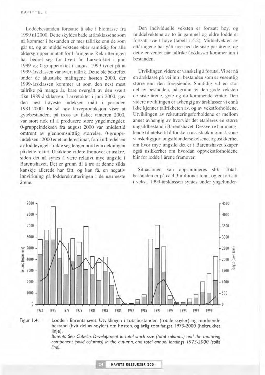 KAPITTEL I Loddebestanden fortsatte Øke i biomasse fr;i Den individuelle veksten er fortsatt høy, og 1999 til 2000.