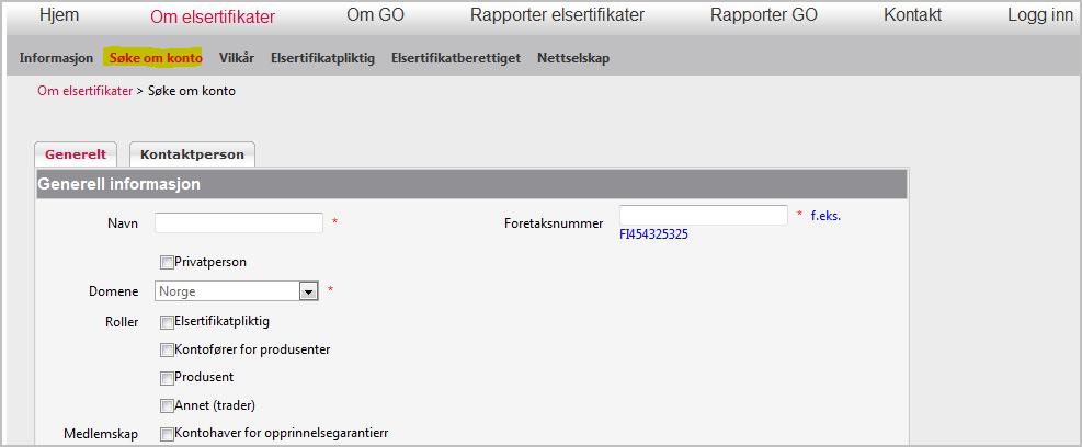 Her vil du finne det elektroniske søknadsskjemaet. Skjema er delt inn i flere seksjoner som alle må fylles ut.