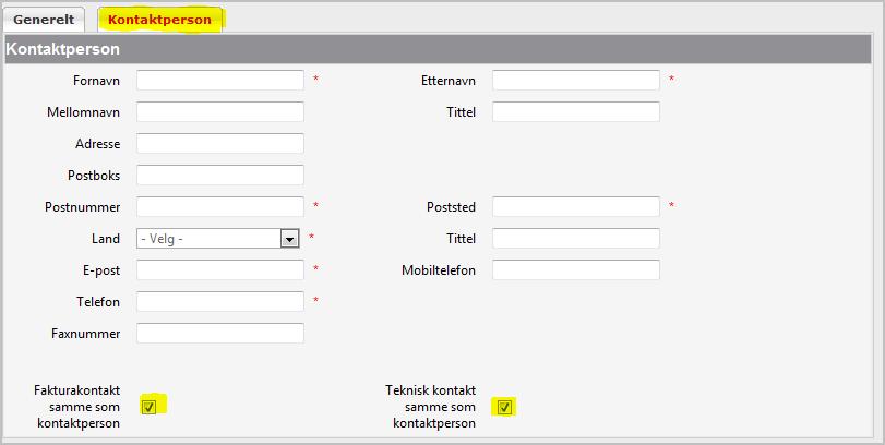 Firmaadresse Alle felt merket med * må fylles ut med firmaadresse.