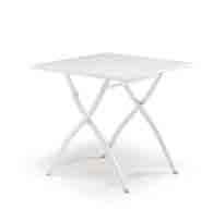 bord med kunstrotting på aluminium ramme. Med glasstopp. Hvit.