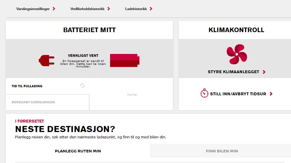 På siden for tilkoblingstjenester vil du få tilgang til alle NissanConnect EV-funksjoner hvis abonnementet er aktivt.