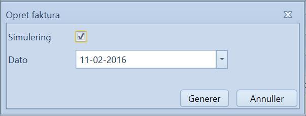 Klikk på Generer-knappen for å simulere og åpne fakturaforslaget. Kontroller opplysningene og sjekk at de er i orden. Du kan alltid gå tilbake og rette og simulere et nytt fakturaforslag.