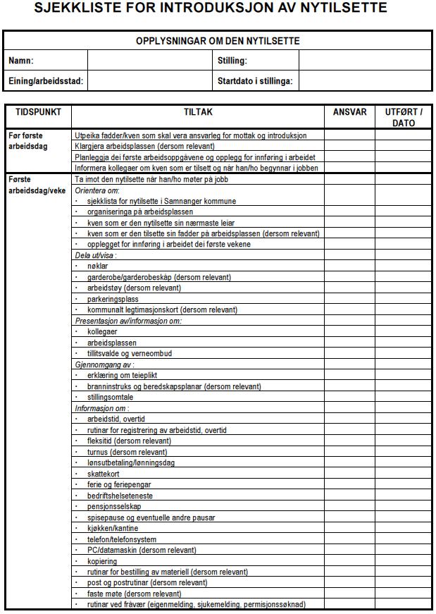 Vedlegg 1 - Sjekkliste for