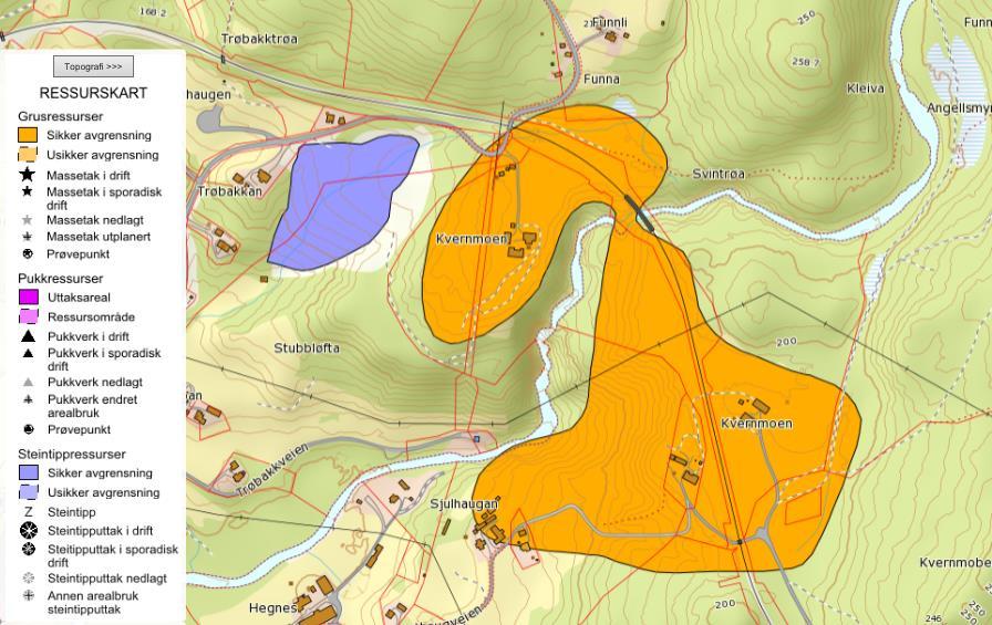 Reguleringsplan - Planbeskrivelse Side: 15 av 18 5.7 Naturressurser 5.7.1 Grus og pukk Trøbakk (lilla område Figur 5-1) er en steintipp som er bygd opp i forbindelse med utbygging av kraftstasjonen i Funna 1.