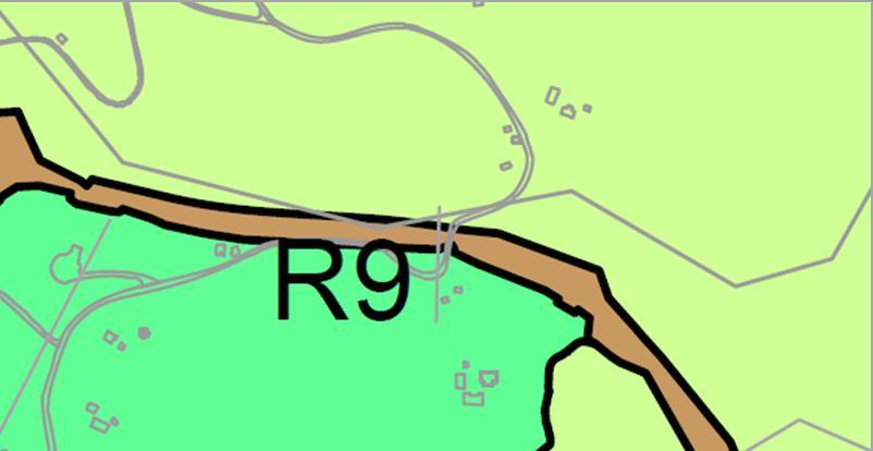 (R9). Figur 3-6 Utsnitt fra kommuneplanens arealdel for Meråker, vedtatt 2015 LNFR sone 2 er LNFR-område hvor spredt utbygging kan tillates.