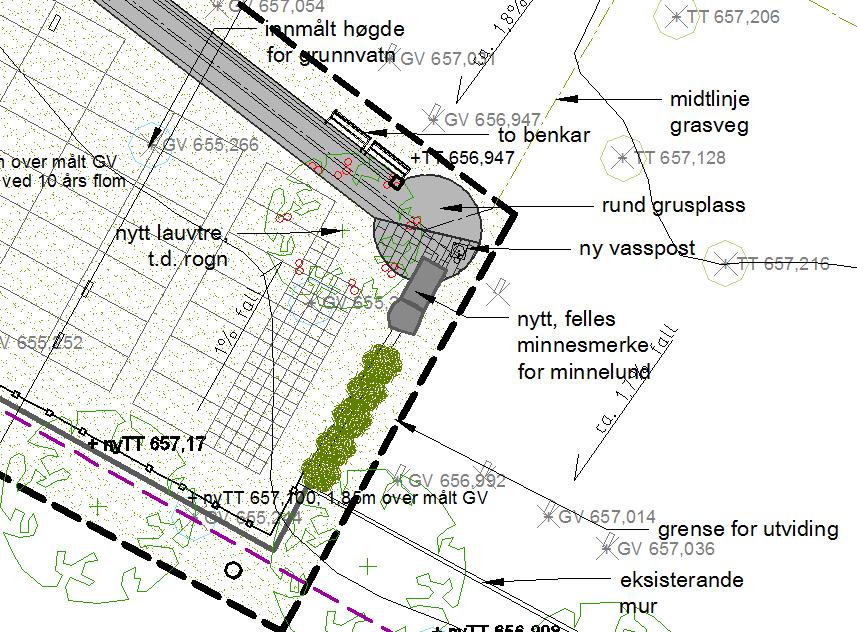 Illustrasjon 2: Mogleg plassering av felles gravminne i form av ein liten steinugard med «utspring» i ein større stein. 3.