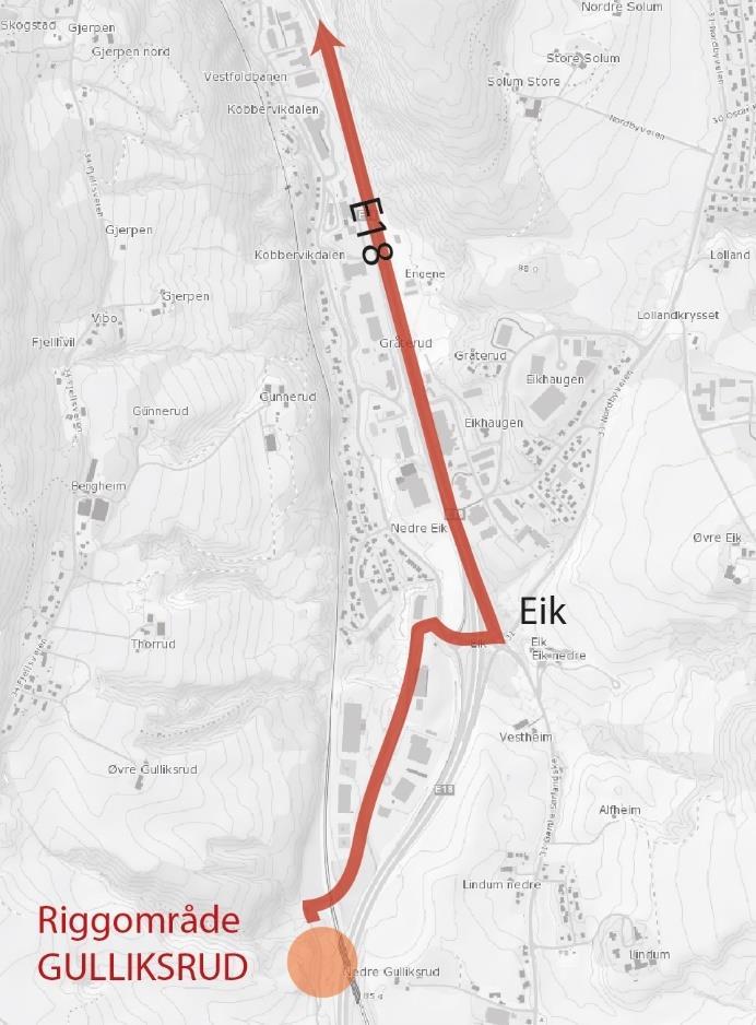 25 av 29 Figur 18: Massetransport fra påhugg Gulliksrud via Dråpen industriområde 2.5 Dagsonen i Skoger En annen viktig atkomst for elevene i Skoger skolekrets er via Fv 33 Gundesølina.