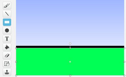 Velg så en ganske lys grønn farge og tegn et grønt rektangel som dekker det meste av det svarte rektangelet, slik at det blir en svart strek mellom gresset og himmelen.