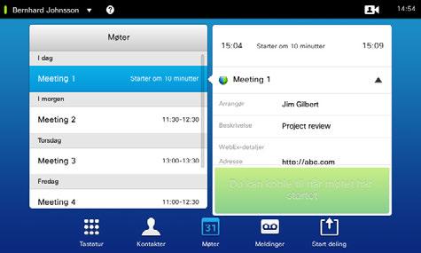 33 Planlagte møter Vise møtelisten Om møtelisten Trykk på Møter for å åpne listen over møter. Møtelisten vil typisk se ut som vist her.
