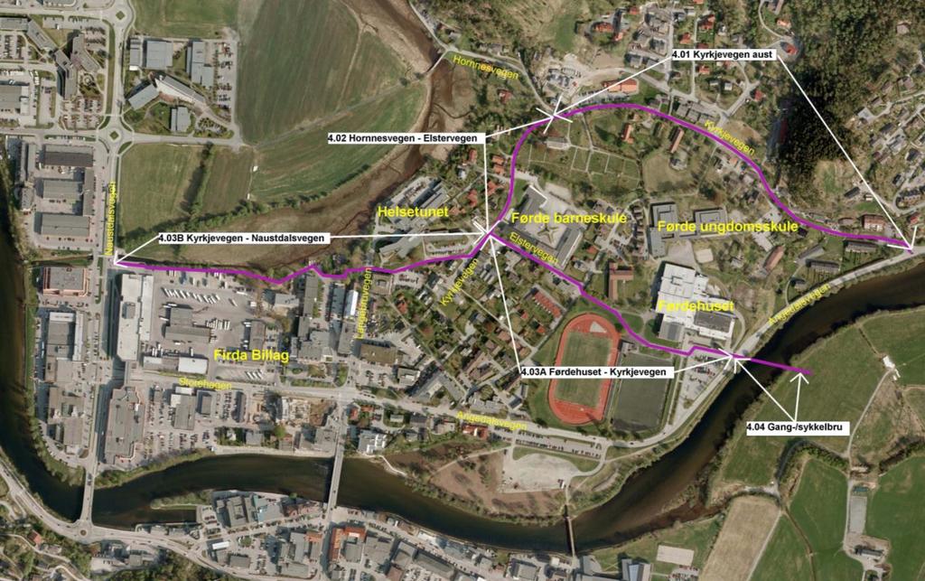 Rutene vert vurdert med omsyn til tilgjenge, trafikktryggleik, plass og tilgjengeleg areal og kostnadar. Tiltaka er omtalt og vurdert i følgjande delstrekningar/ ruter (jf. fig. 1.3): 4.