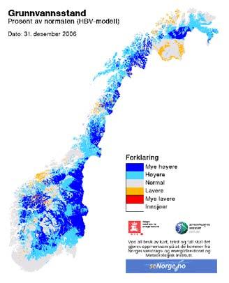 1.1.6 Grunn- og markvatn Ved førre årsskiftet var det høgare grunnvasstand og fuktigare i bakken enn normalt over store delar av landet.