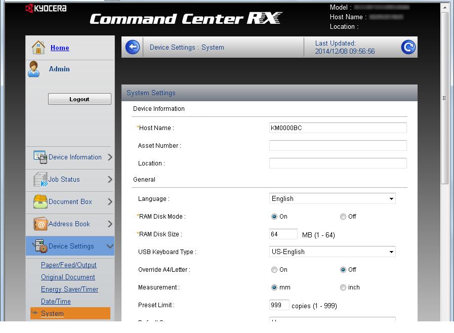 Installere og konfigurere maskinen > Command Center RX Endre enhetsinformasjon 1 Vis skjermbildet. 1 Start webleseren.