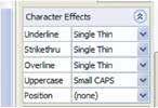 شكل 7-14 7-4-3 گزينه Character Effects در اين قسمت گزينههاي زير قرار دارند )شكل 7-15(: :Underline زيرخطدار کردن متن هنري :Strikethru کشیدن خط روي متن هنري :Overline کشیدن خط باالي متن