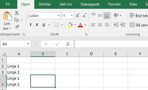 11. Lag nye tekstlinjer i en celle. Ønsker du å ha flere tekstlinjer i en Excel Celle så hjelper det ikke å trykke Enter.
