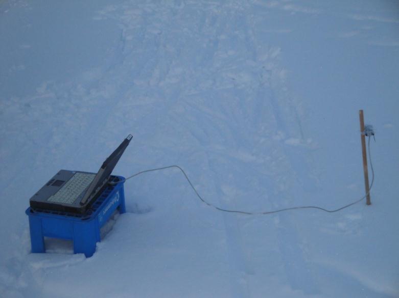 En skisse av måleoppstillingen er vist i Figur 3. men Figur 3.3 viser fotografier av en av måleoppstillingene som ble gjort på snø. PC Node RX Node 1 TX Node TX Node N TX Figur 3.