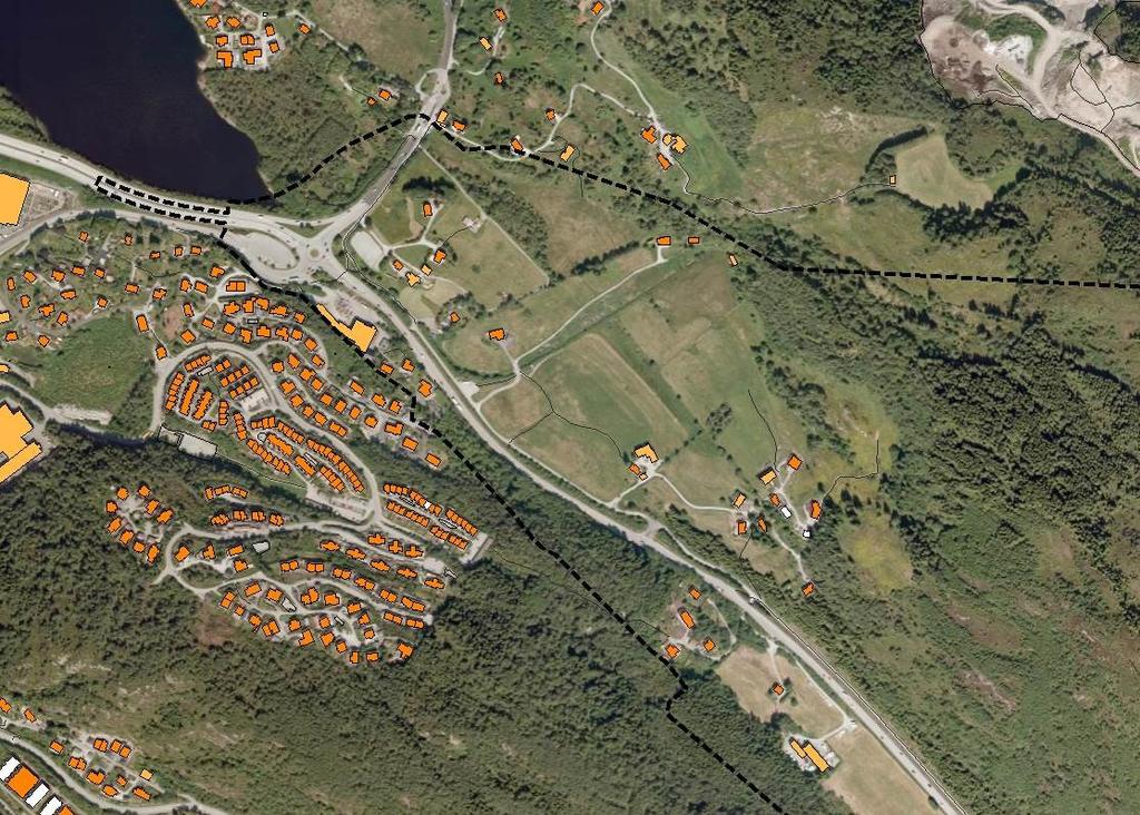 I Vågsbotn er planområdet tilpasset veganlegget som nå er under bygging (reguleringsplan for E39, Eikåstunnelen). Utsnitt av planområdet ved Vågsbotn.