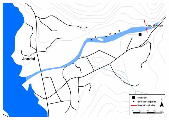 7.0 Jondalselva 7.1 Beskrivelse av vassdraget Jondalselva (NVE vassdragsnr. 047.2Z) renner ut i midtre deler av Hardangerfjorden, i Jondal sentrum.