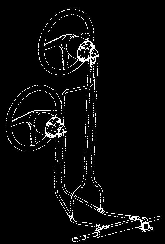 Styreposisjon 2 kobles på slangene til styreposisjon 1 (mellom rattpumpe og sylinder) + egen slange mellom rattpumpe 1 og 2, slik at