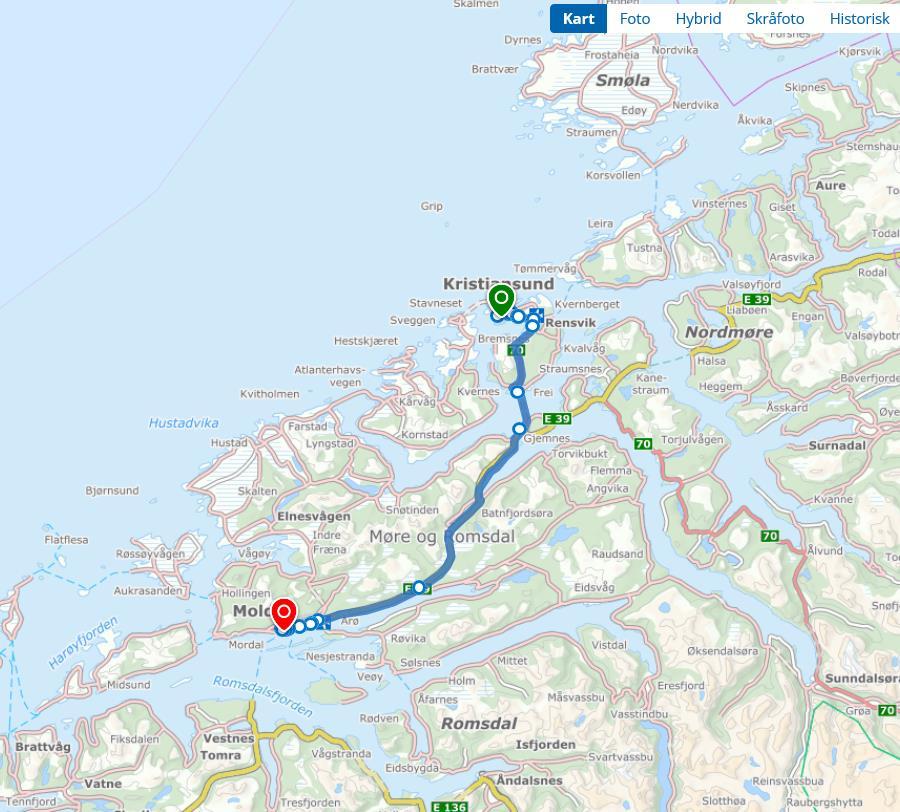 Dag 1: Ankommer Kristiansund med fly kl 08.55. Hentes med buss.