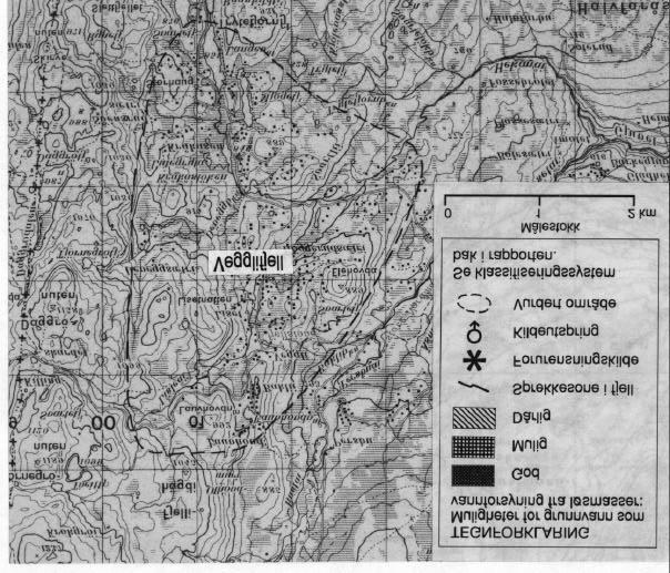 HYTTEOMRÅDE VEGGLIFJELL Det vurderte området er avmerket på Fig. 2. Oppgitt vannbehov er ca. 0,6 l/s basert på 150 pe og 350 l/pers/døgn. Bergartene i området er dominert av kvartsitt og kvartsskifer.