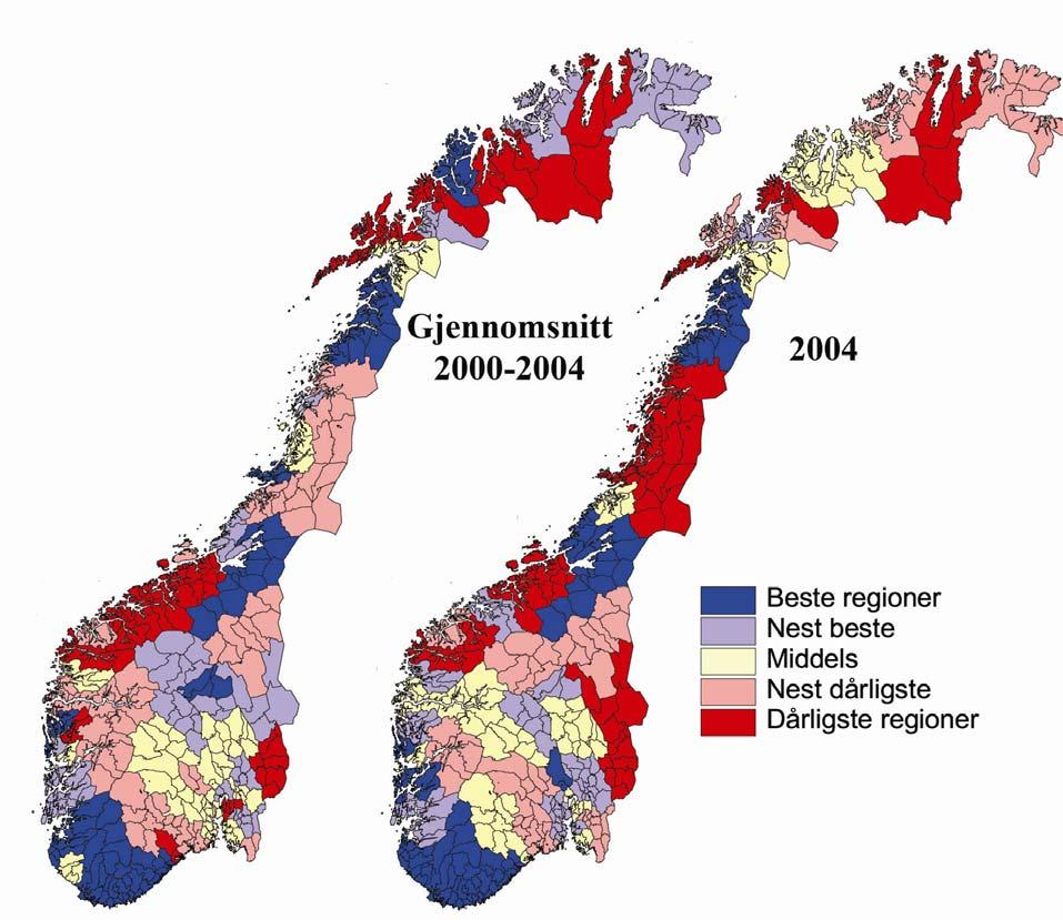 Nyetableringer i regioner i Norge Kartene viser variasjoner i etableringsfrekvens blant regionene i Norge 6. De fleste regioner med høy etableringsfrekvens ligger på Sørvestlandet eller i Trøndelag.