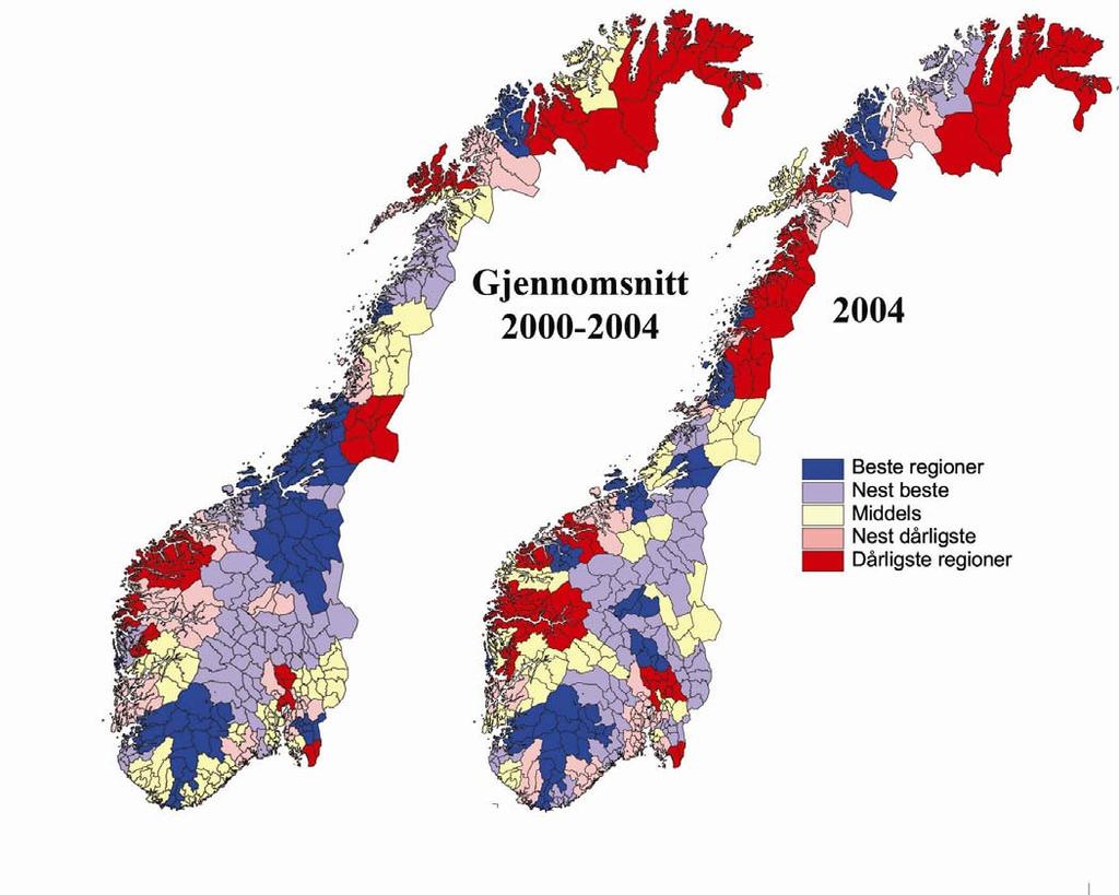 Næringsanalyse for BTV Vekst i regioner i Norge De fleste regioner med høy andel vekstforetak ligger i Trøndelag eller i sørvest. Det er imidlertid regioner i beste kategori i alle landsdeler.