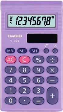 Vekt 43g 378 Kalkulator Casio SL-450S 4856 Stk Casio HS-8VA Godkjent grunnskolekalkulator Funksjoner: