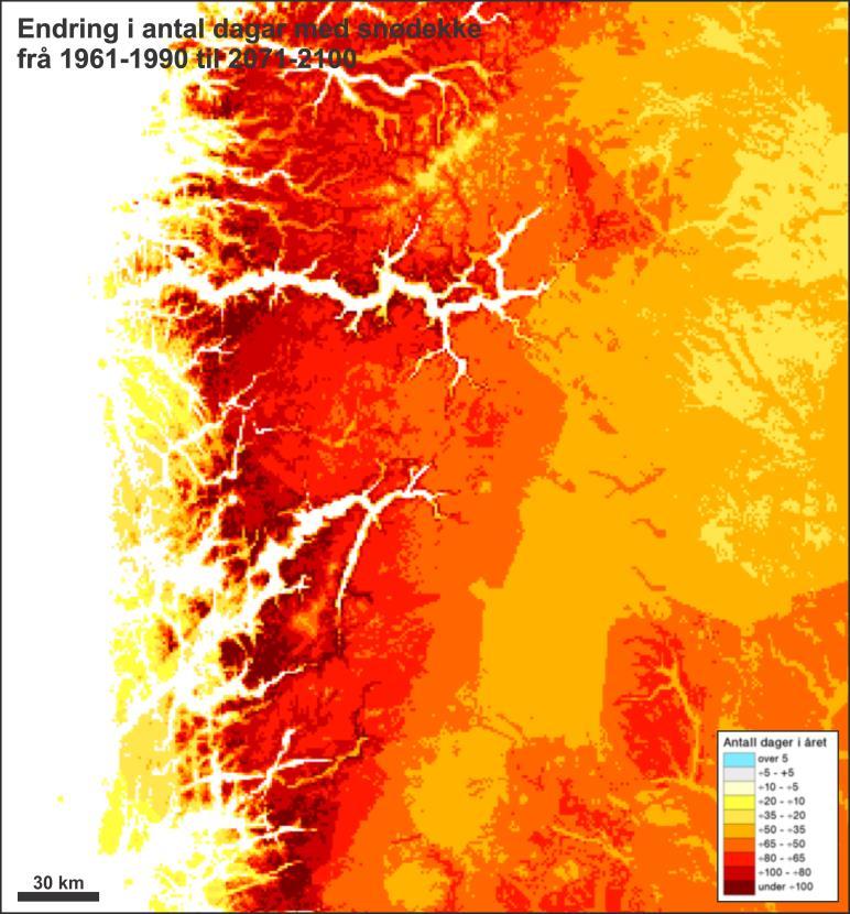 . Figur 25: Det vil i følgje modellen kunne bli 80-100 færre dagar i året med