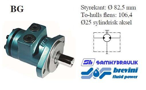 Motorer G.rotor BG Type Serie Fortrenings volum [cm3] Maks trykk differensial intermittent [bar] Maks turtal [o/min] Maks moment [Nm) Q maks [l/min] Effekt [kw] SHBG5NC25 G.rotor BG 5 NC25 5 BG 47.