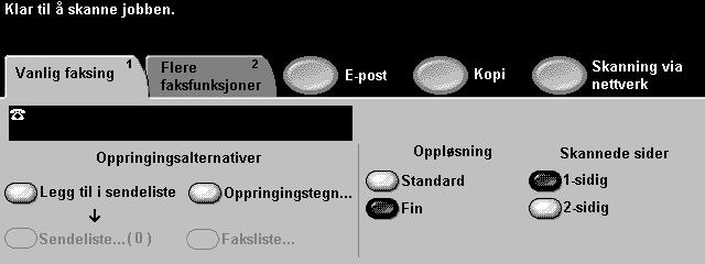 Trykk på Funksjoner, slik at vinduet for kopiering, faksing eller skanning vises. 2. Velg funksjoner på skjermen Velg Faks. Trykk på skjermen når du skal velge alternativer.