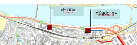 3.3.8 Pumpestasjonene «Eian» og «Sadolin». I Mjøndalen vil overvannsystemet og fremtidig drenering av flomsikring av Strandveien bli samla i to utløp i Drammenselva.