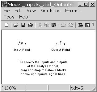 20 Lineær analyse i SIMULINK Figur 3.1: Menyvalget Linear Analysis i SIMULINK-vinduet åpner i første omgang vinduet Model_Inputs_and_Outputs.