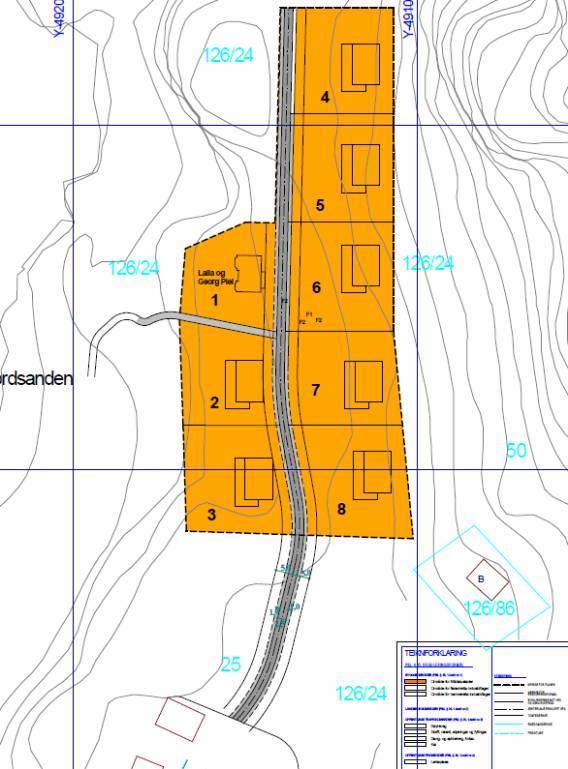 tomta skal skje langs sanden og opp gangstien, slik at grunneigar vert minst mogleg påverka av utbygginga. Av same grunn er grunneigar ikkje interessert i å selgje tomt 4 og 8.