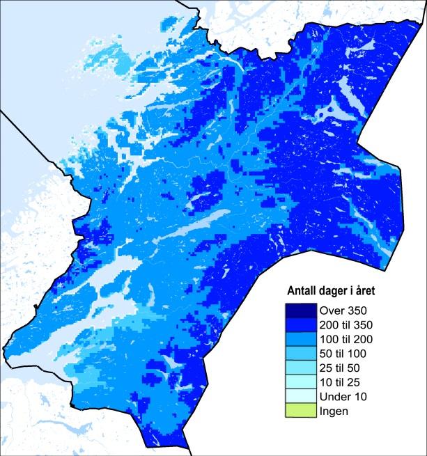 Nedbør: Nord-Trøndelag har klare variasjoner i nedbørmengde fra kysten og inn til fjella i øst, og dessuten flere lokale forskjeller i nedbør over korte avstander.