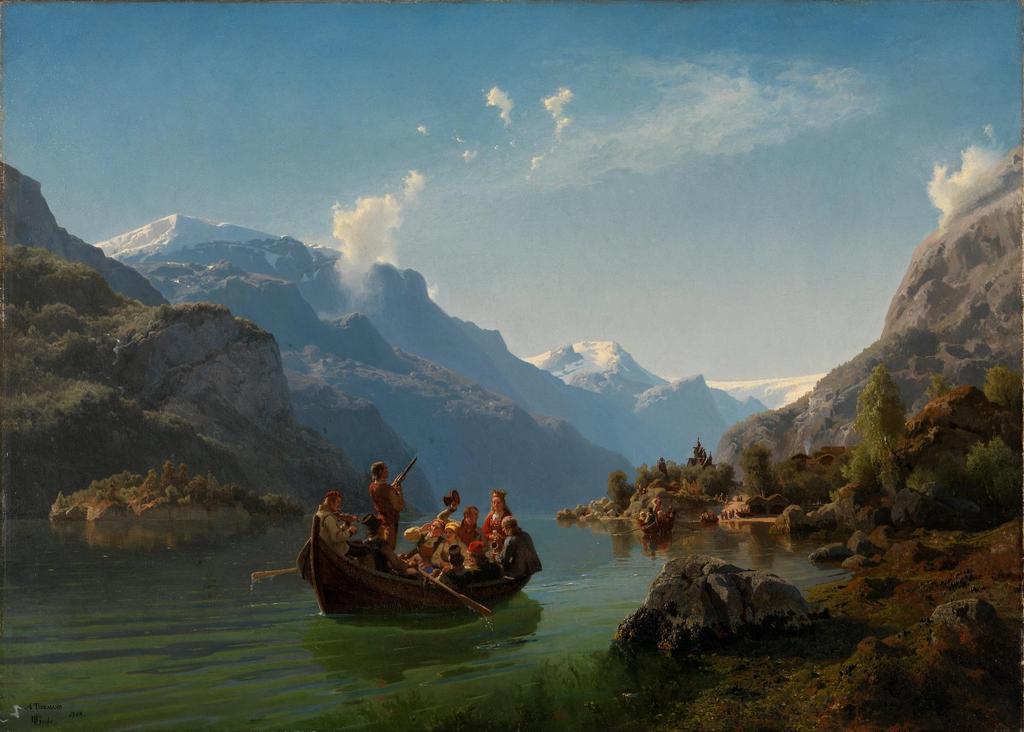 Tiedemand og Gude Brudeferd i Hardanger (1848) Typisk norsk natur Norske bønder som ivaretar tradisjoner Bøndene har folkedrakter Bruden har en brudekrone En