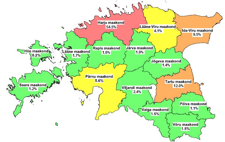 Korterid maakondades Maakond üldpind Harju maakond 1 629 57,4 1 536 1 489 1 8 814 Harju maakond ilma Tallinnata 2 45 66,2 1 72 1 157 1 2 826 Hiiu maakond 4 57,7 286 277 23 739 Ida-Viru maakond 1 86