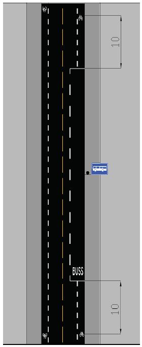 til bussen kjører videre eller foreta en forbikjøring. Dette vil være tilfelle i vestre del av Dronningens gate også. Figur 18 Sykkelfeltet opphører ved bussholdeplass i gata.