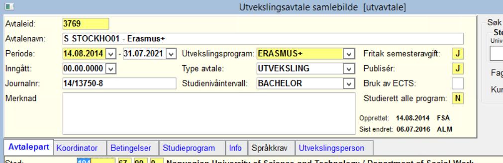 Klikk deretter på «Ny rad» eller bruk hurtigtastene Ctrl.+N for å opprette en ny rad (dvs. forekomst). Gule felt er obligatoriske og MÅ fylles ut.