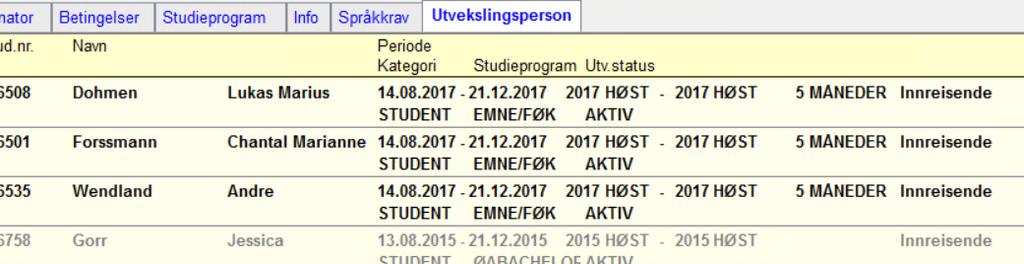 Utvekslingsperson: Ingen registrering i dette underbildet.