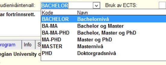 Erasmus+ Fra og til-dato: Følger det akademiske året. Normal start er 01.08.XXXX og slutt er 31.07.XXXX Studienivåintervall: Nye Erasmus+avtaler skal ha nivå oppgitt i avtalen.