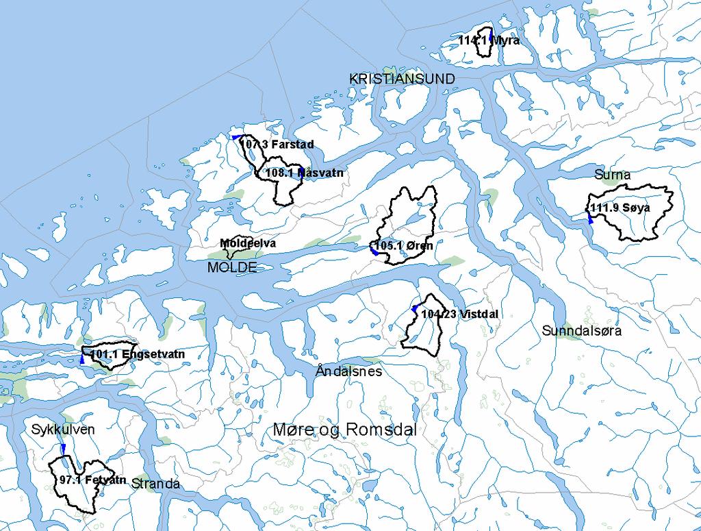 som bedre i senere perioder. Dataserien er uten homogenitetsbrudd (Astrup 2000). Vassdraget er uregulert. 108.1 Nåsvatn lå i Sagelva i Eide kommune ca to mil nord for Molde.