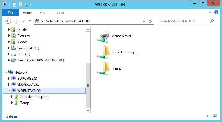 Demo: Koble til delte mapper fra Windows-klient Delte ressurser vises i Windows filbehandler Delte mapper krever først pålogging til