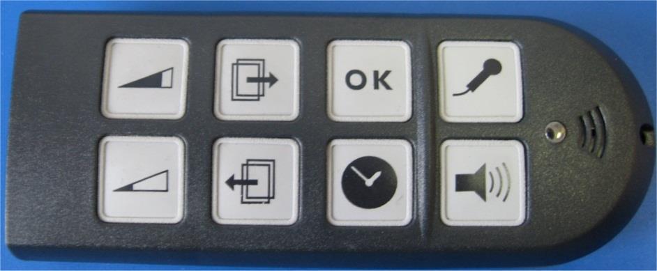 MEMOgo 2 består av: 8 knapper utgang for ørepropp inngang for strømadapter kontakt for docking i MEMObase 2 Klistremerker De medfølgende klistremerkene kan brukes til å dekke over knapper som ikke er