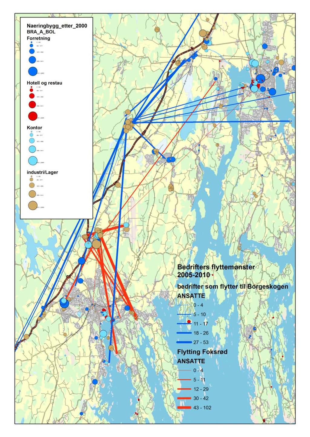 Figur 11 Bedrifters flyttemønster i perioden 2005-2009, forbundet med