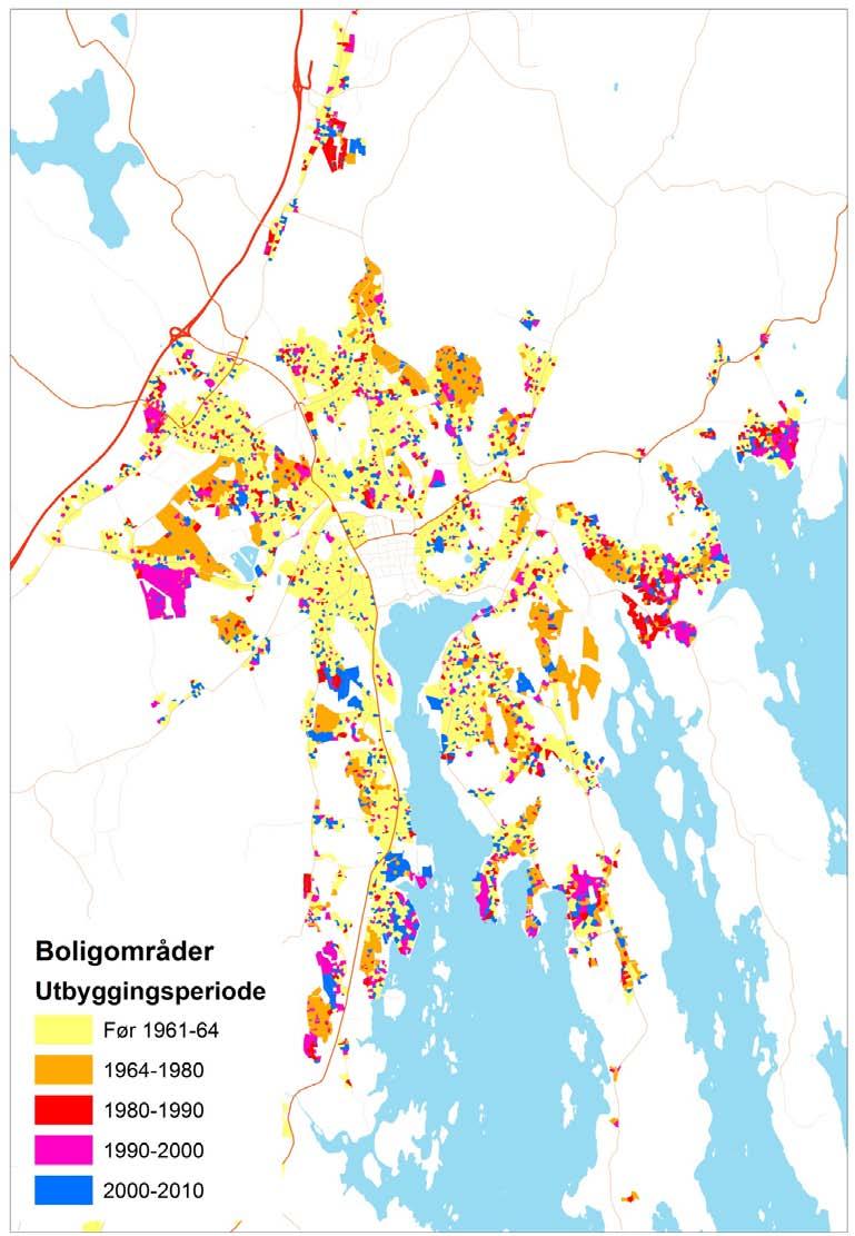 For å illustrere den historiske boligutviklingen og betydning for arealbruk, og som grunnlag for å vurdere arealbehovet for boligene er Sandefjord brukt som eksempel.