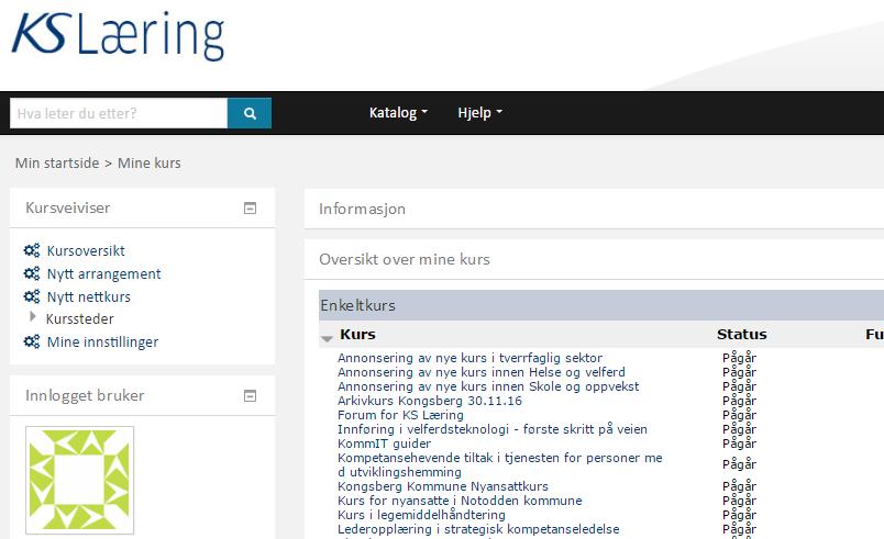 Du må ha rollen Superbruker eller rollen Kursoppretter for å opprette kurs i KS Læring. Dette vil være synlig gjennom at du har en meny som heter Kursveiviseren øverst i venstre del av skjermen.
