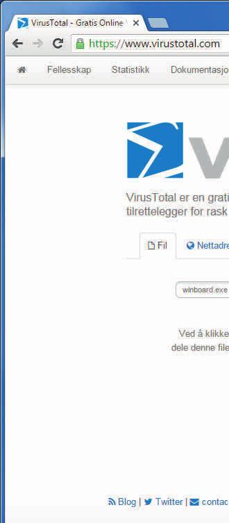 Det er her nettsiden VirusTotal kommer inn i bildet: Her kan du sende en suspekt fil til sjekk og finne ut om antivirusprogrammets vurdering var riktig.